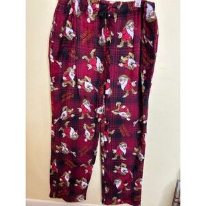 Disney Grumpy Pajama‎ Pants XL/XG Red Black Plaid Fleece Sleepwear Character